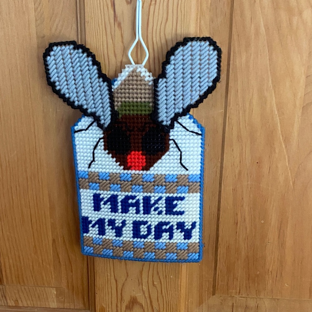 Handcrafted Fly Swatter Holder with 'Make My Day' Design